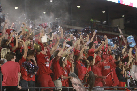 On Oct. 13, students gather in the stands at Toyota Stadium to cheer on the varsity football team during the game against Prosper HS. 