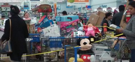 Shoppers swarm Walmart. 