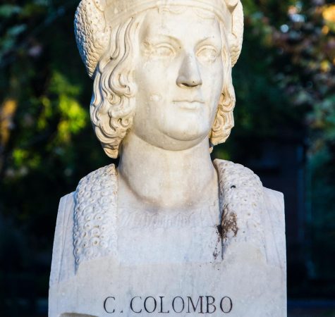A sculpture of Christopher Columbus in Rome, Italy.