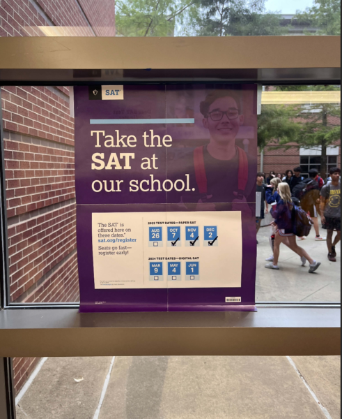 A poster posted in A hall showing the dates that the SAT, which has also gone digital, will be offered at CHS. 
