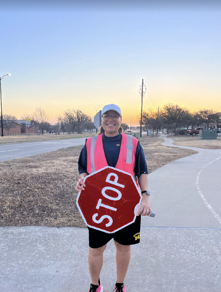 Irene Mattison at her morning crosswalk duty on February 22nd, 2024.