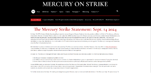 UTD's Student Newspaper The Mercury goes on strike protesting for the reinstatement of their editor-in-chief Olivares Gutierrez after he was removed from his position.